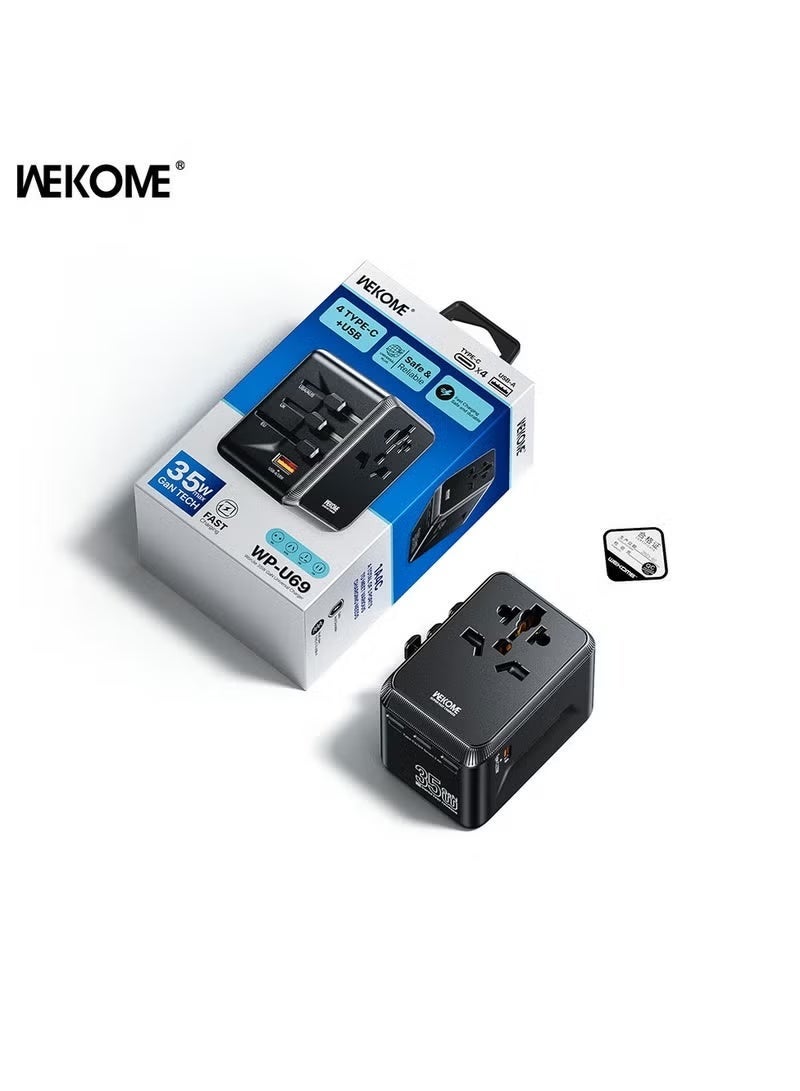 WEKOME Universal Travel Adapter, International Plug Adapter Fast 1A 4-C European Power Plug, AC Wall Charger - For Global Outlets in Europe, US, UK, EU, AU, Black - Image 4