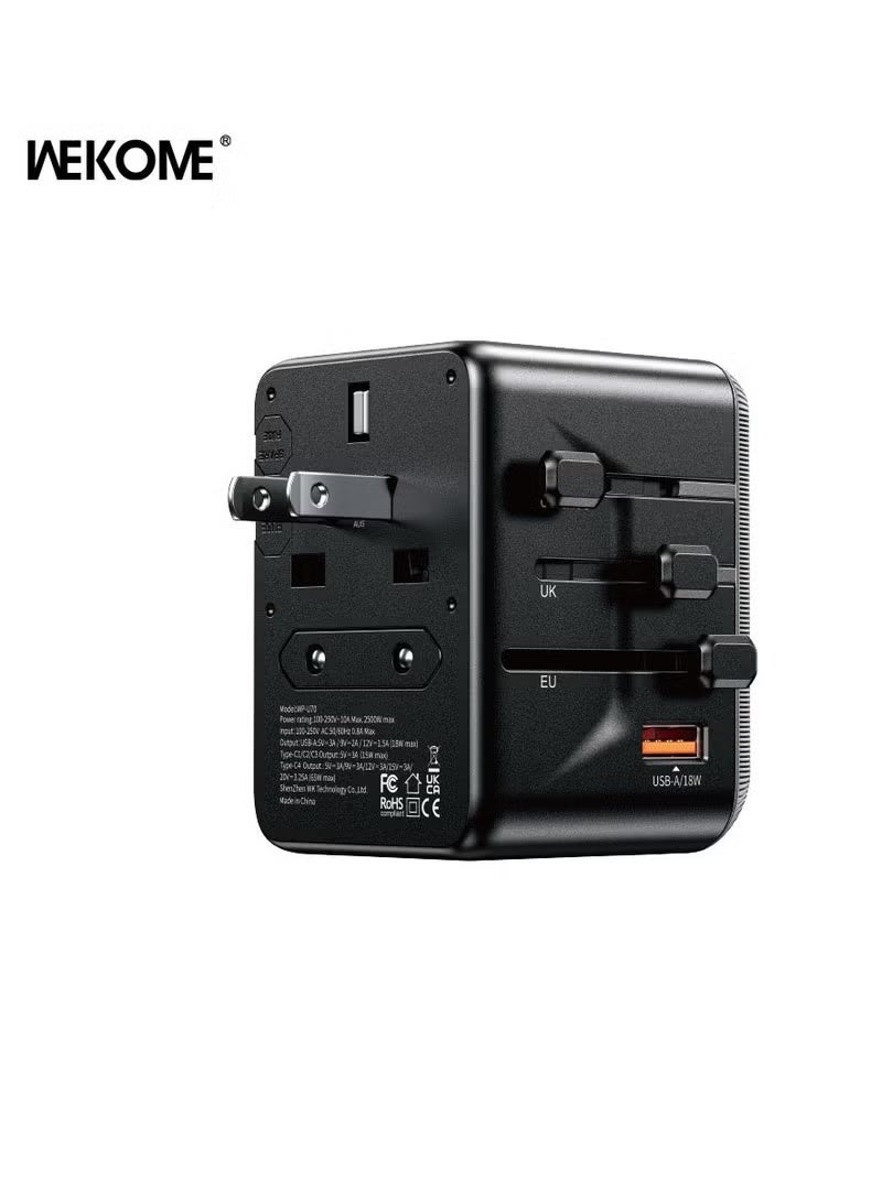 WEKOME Universal Travel Adapter, International Plug Adapter Fast 1A 4-C European Power Plug, AC Wall Charger - For Global Outlets in Europe, US, UK, EU, AU, Black - Image 2