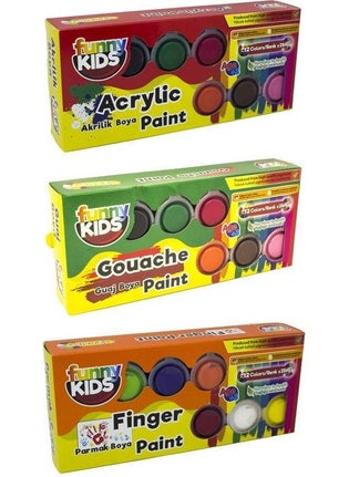 Tahtakalehobi Funny Kids 36X25 Ml. Paint Set 12 Acrylic 12 Gouache 12 Fingers 
