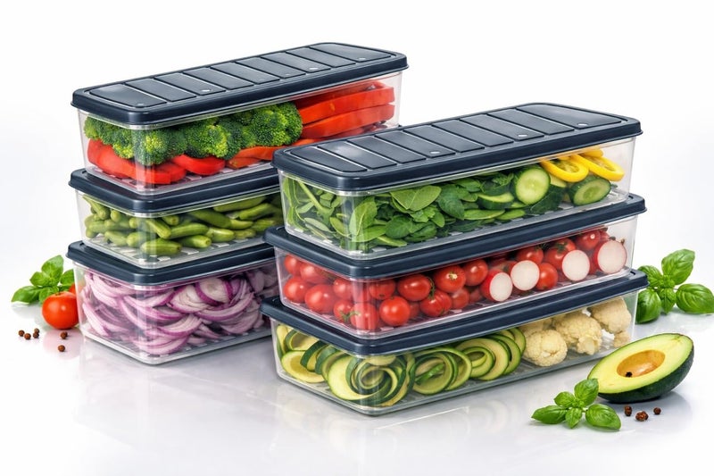 Raawan Fridge Storage Boxes – Stackable Food Storage Containers | Removable Drain Plate & Lid | Durable Fridge Organizer to Keep Food Fresh Longer | Ideal for Fruits, Vegetables | 1200ml Pack of 8 - Image 5