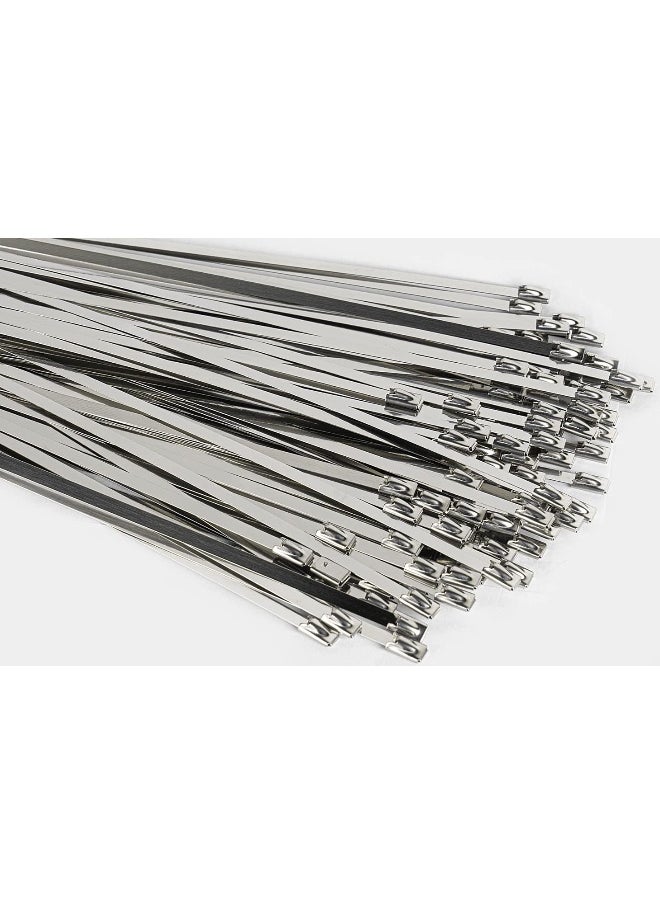 Generic - 100pcs 11.8 Inches Stainless Steel Exhaust Wrap Multi-Purpose Locking Cable Metal Zip Ties - Image 1