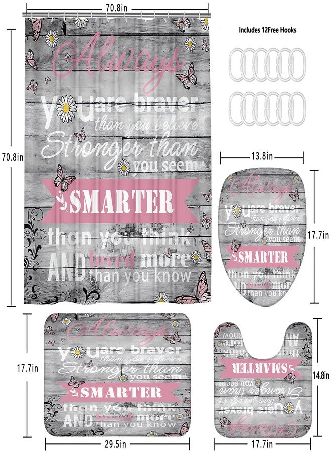 AZHM 4pcs Inspirational Quotes Shower Curtain Sets with Rugs Floral Bathroom Decor Set with Shower Curtain and Rugs and Accessories Flower Bathroom Curtain with 12 Hooks - Image 2