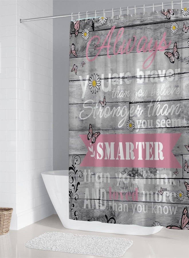 AZHM 4pcs Inspirational Quotes Shower Curtain Sets with Rugs Floral Bathroom Decor Set with Shower Curtain and Rugs and Accessories Flower Bathroom Curtain with 12 Hooks - Image 3