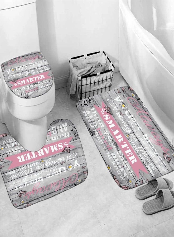 AZHM 4pcs Inspirational Quotes Shower Curtain Sets with Rugs Floral Bathroom Decor Set with Shower Curtain and Rugs and Accessories Flower Bathroom Curtain with 12 Hooks - Image 5