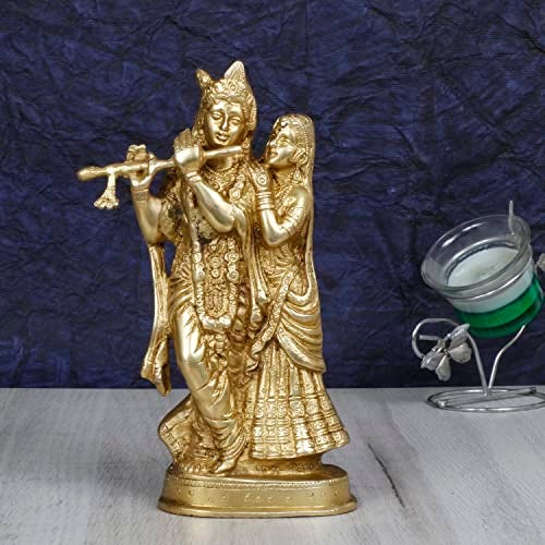 ARTVARKO Brass Radha Krishna Statue Beautiful Divine Love Couple Sculpture Temple Puja Home Décor Gift 8 Inches - Image 1