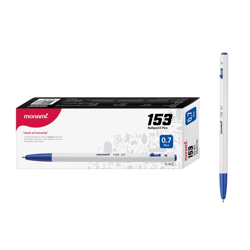 MONAMI BP 153 Retractable Ballpoint Pen, Fine Point (0.7mm), Blue, 12-Count - Image 1