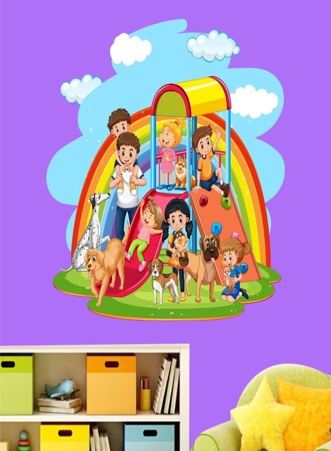 AH Decals Cartoon Happy Family Playgroud Animated Wall Sticker Beautiful Created Designs Kids Room Sticker Wall, Hall, Living Room,Poster 3D Background Removable Sticker Gallery Poster - Image 5