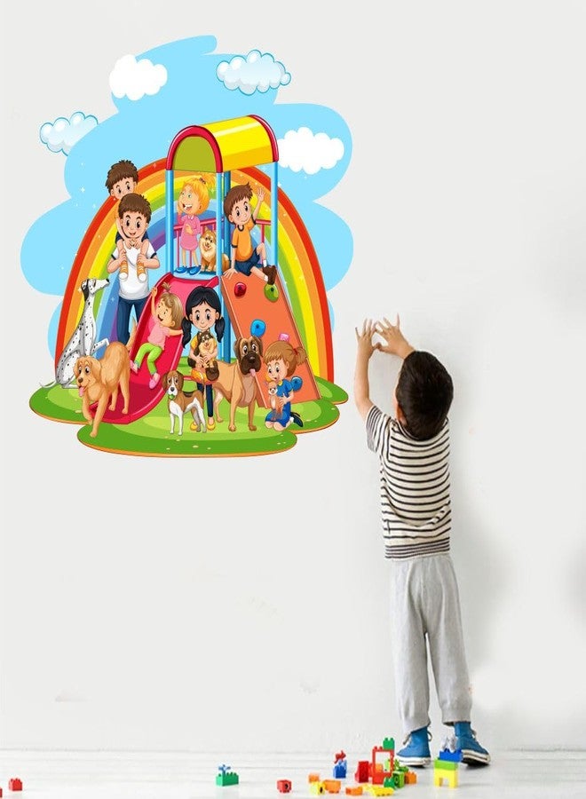 AH Decals Cartoon Happy Family Playgroud Animated Wall Sticker Beautiful Created Designs Kids Room Sticker Wall, Hall, Living Room,Poster 3D Background Removable Sticker Gallery Poster - Image 3