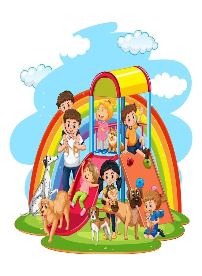AH Decals Cartoon Happy Family Playgroud Animated Wall Sticker Beautiful Created Designs Kids Room Sticker Wall, Hall, Living Room,Poster 3D Background Removable Sticker Gallery Poster - Image 1
