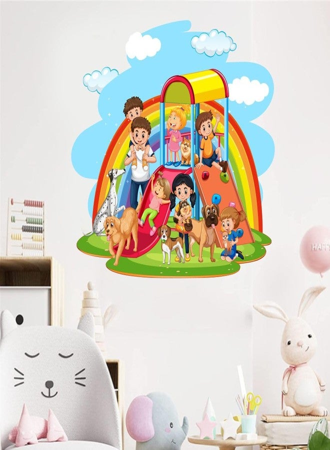 AH Decals Cartoon Happy Family Playgroud Animated Wall Sticker Beautiful Created Designs Kids Room Sticker Wall, Hall, Living Room,Poster 3D Background Removable Sticker Gallery Poster - Image 2