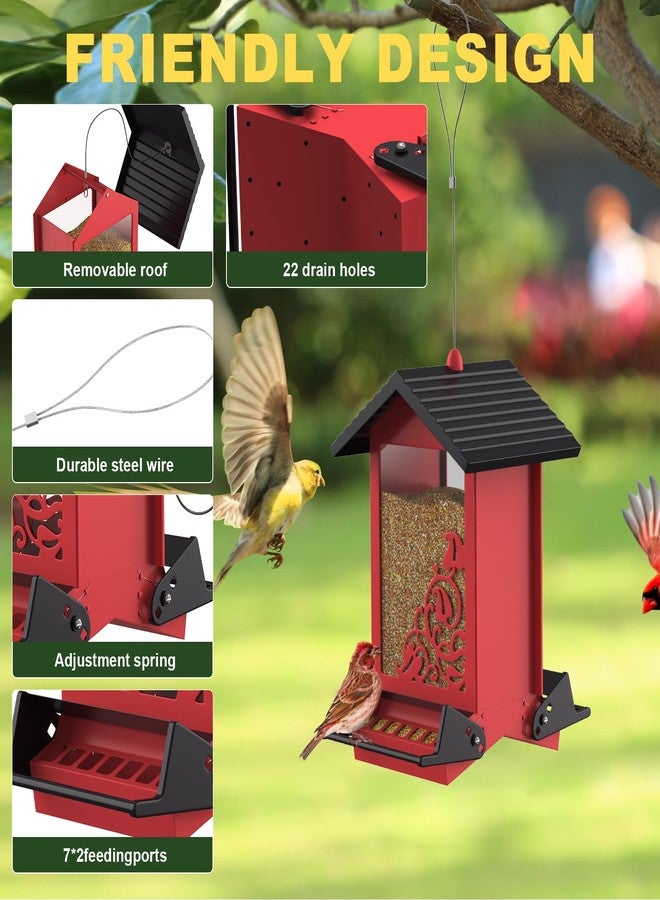 FETUSI Squirrel Proof Bird Feeder for Outdoor Hanging, Metal Bird Seed Feeder with Bilateral Weight Activated Perches, 5LB Large Capacity Wild Bird Feeders for Outside,Easy Refill and Clean, Red - Image 2