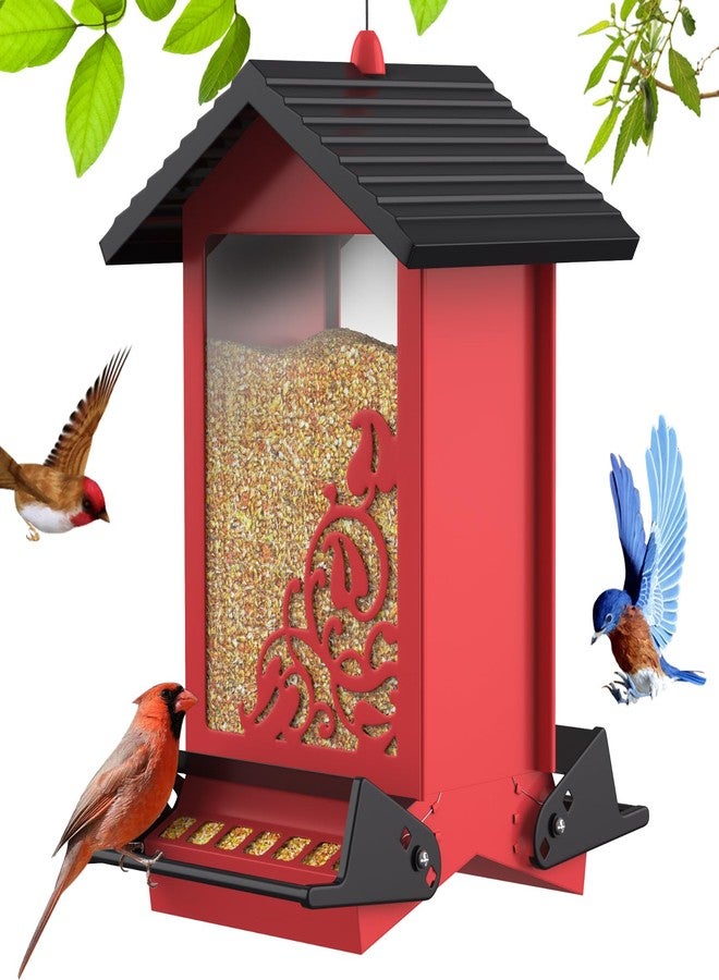 FETUSI Squirrel Proof Bird Feeder for Outdoor Hanging, Metal Bird Seed Feeder with Bilateral Weight Activated Perches, 5LB Large Capacity Wild Bird Feeders for Outside,Easy Refill and Clean, Red - Image 1