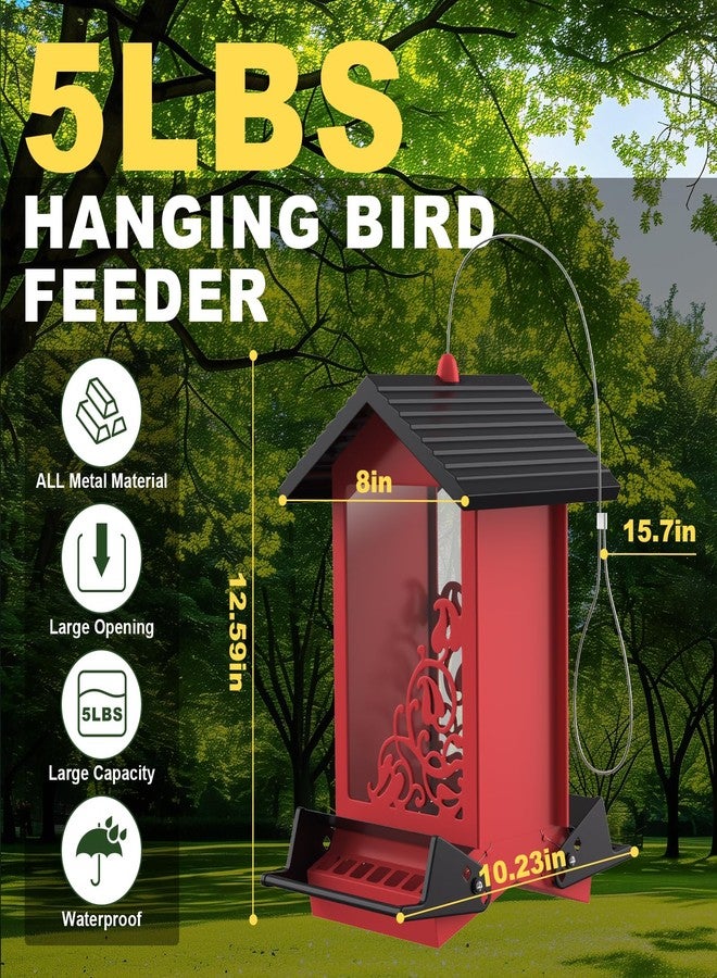 FETUSI Squirrel Proof Bird Feeder for Outdoor Hanging, Metal Bird Seed Feeder with Bilateral Weight Activated Perches, 5LB Large Capacity Wild Bird Feeders for Outside,Easy Refill and Clean, Red - Image 5