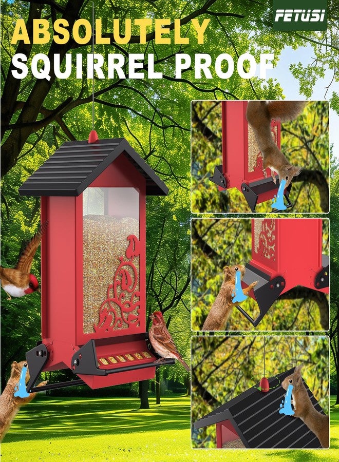FETUSI Squirrel Proof Bird Feeder for Outdoor Hanging, Metal Bird Seed Feeder with Bilateral Weight Activated Perches, 5LB Large Capacity Wild Bird Feeders for Outside,Easy Refill and Clean, Red - Image 3