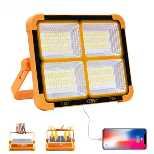 XERGY USB & Solar Rechargeable LED Flood Light - 288 LED's Portable & IP66 Waterproof Outdoor Light for Garden, Camping, Garage, and Emergency Use - Image 1