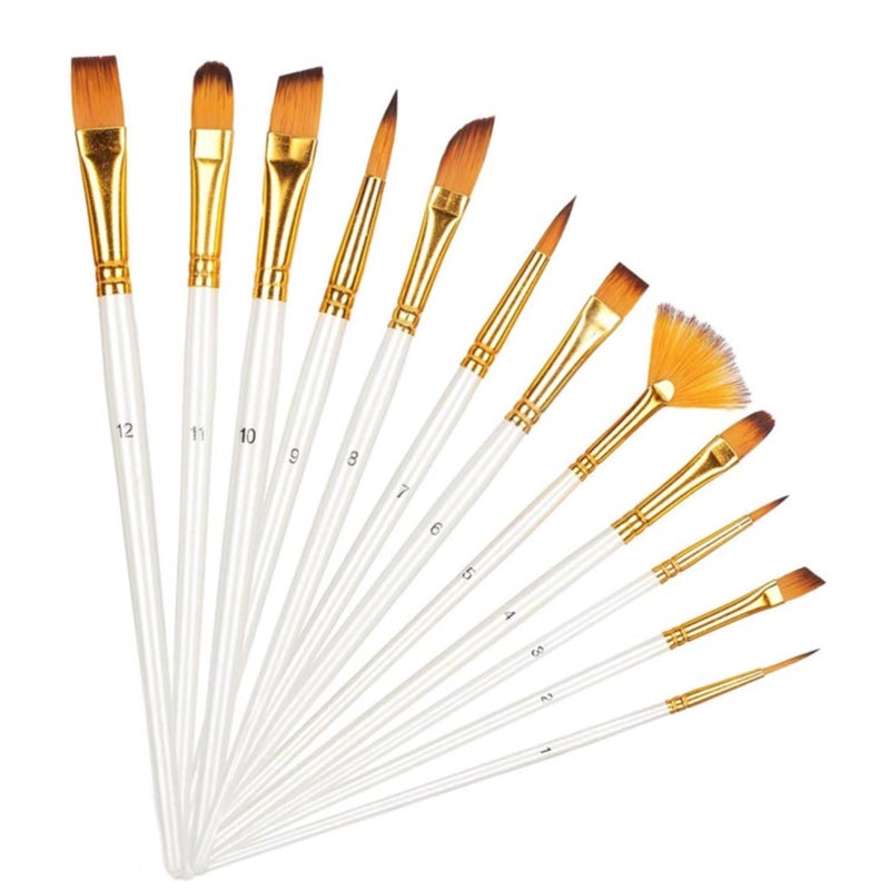 Twizzle Painting Brushes Set of 12 Round, Flat Mix Synthetic Hairs Assorted Paint Brush for Acrylic/Watercolor/Oil Brushes Set for Painting(Wood) - Image 1