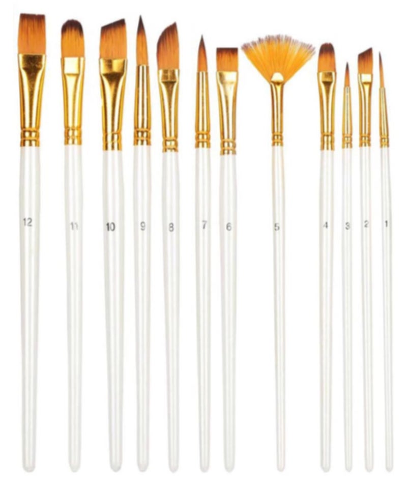 Twizzle Painting Brushes Set of 12 Round, Flat Mix Synthetic Hairs Assorted Paint Brush for Acrylic/Watercolor/Oil Brushes Set for Painting(Wood) - Image 3