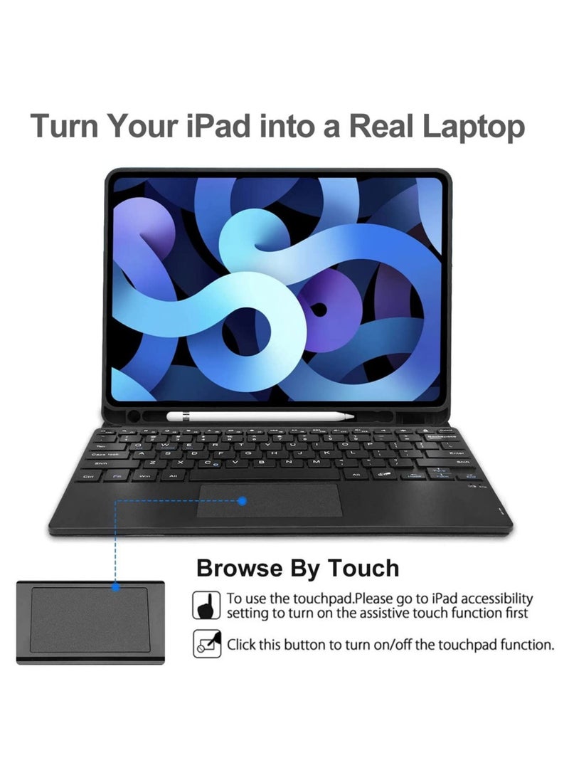iPad Keyboard Case for iPad Air 4th Generation, Detachable Wireless Bluetooth Trackpad Keyboard, Smart Folio Cover with Pencil Holder, Fit for iPad Pro 11 Inch 2021/2020/2018