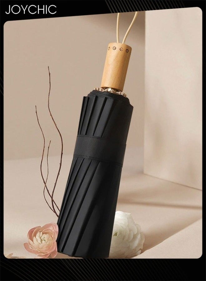 Joychic Women 16 Ribs Retro UPF50+ UV Protection Wind Resistant Travel Umbrella Black/Blue - Image 3