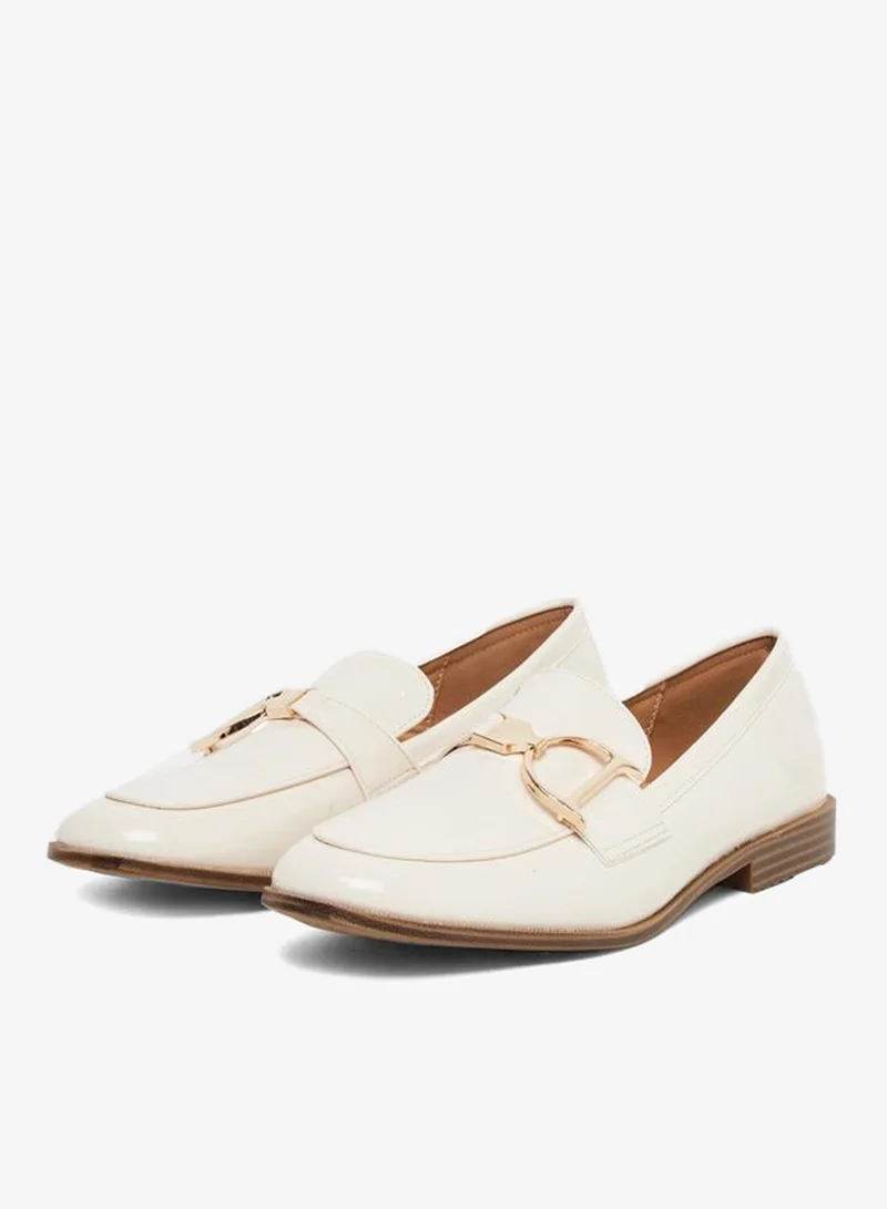 Styli Styli Women Beige Patent Loafers with Buckle Accent