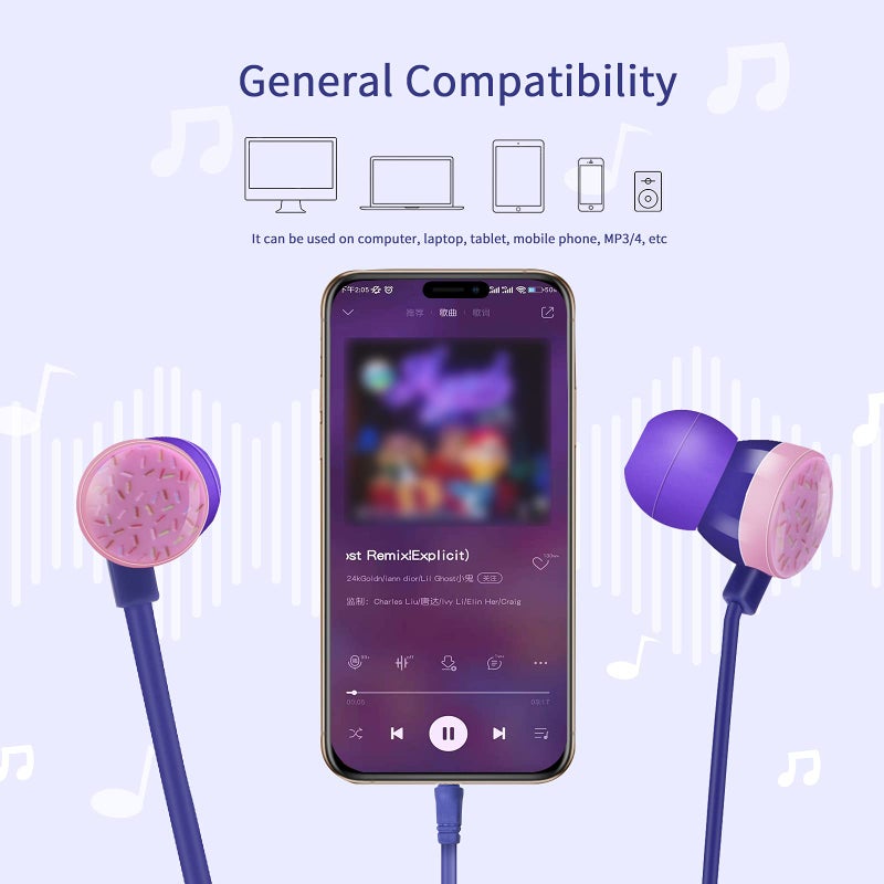 AnRuk Cute Donut Earbuds for Kids, Kid Size Wired Earbud & in-Ear Headphones with Microphone and Lovely Earphones Storage Case Gifts for School Girls and Boys (Purple) - Image 4