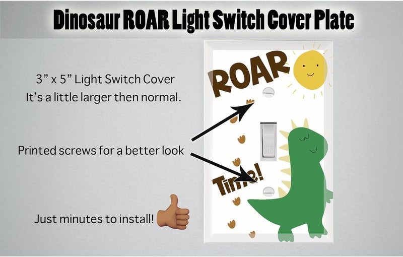 Create-A-Mural Dinosaur Boys Room Light Switch Cover Plate Kids Decorative Nursery Teen Toddler Room Decor Bedroom Bathroom Playroom (Dino Roar) - Image 2