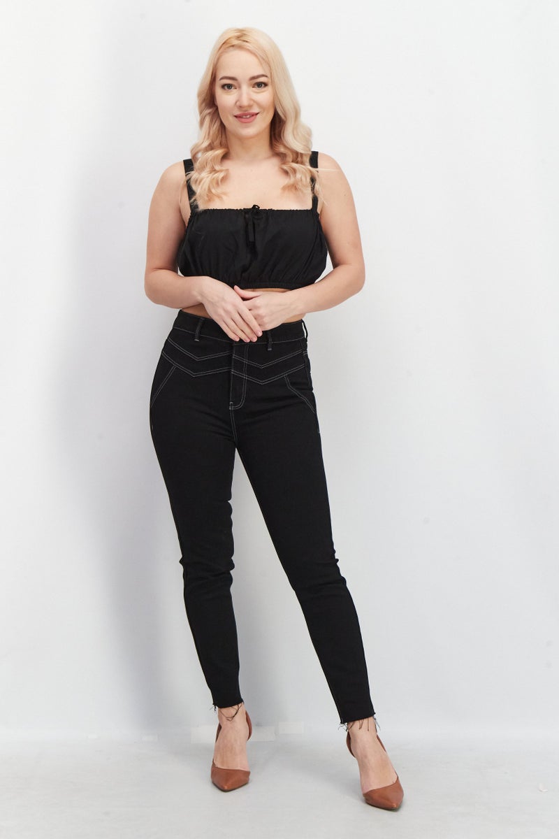 VERO MODA جينز نسائي بقصة عادية سادة قابل للتمدد، أسود - Image 3