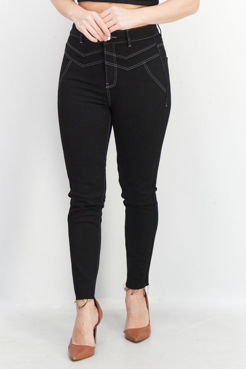 VERO MODA جينز نسائي بقصة عادية سادة قابل للتمدد، أسود - Image 1