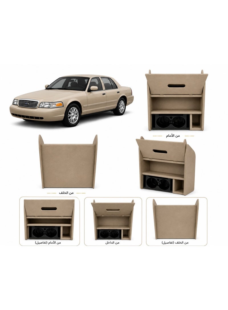 Grey Armrest Console for Ford Crown Victoria and Grand Marquis with Storage Compartment and Cup Holder - Image 1