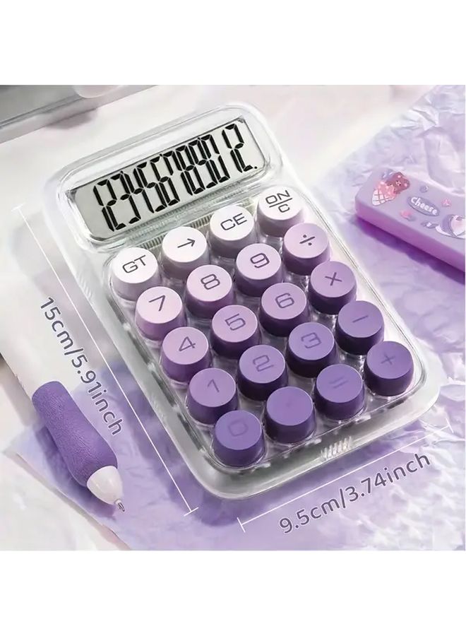 Purple Transparent Calculator Large Screen Ergonomic Easy Press Buttons Office Home Use - Image 5