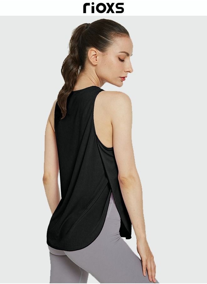 RIOXS - Women's Workout Tank Top Sleeveless Yoga Top Loose Fit Running Exercise Shirts Vest - Image 1