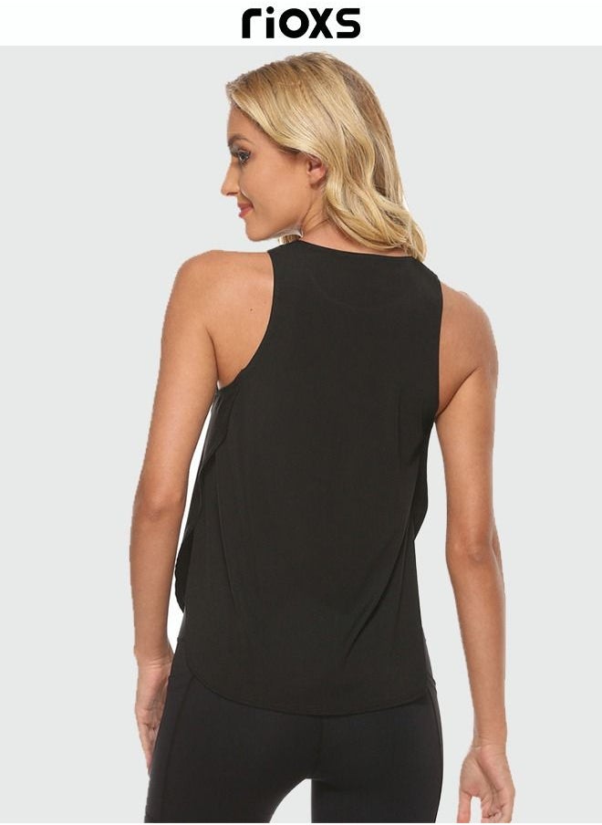 RIOXS - Women's Workout Tank Top Sleeveless Yoga Top Loose Fit Running Exercise Shirts Vest - Image 1