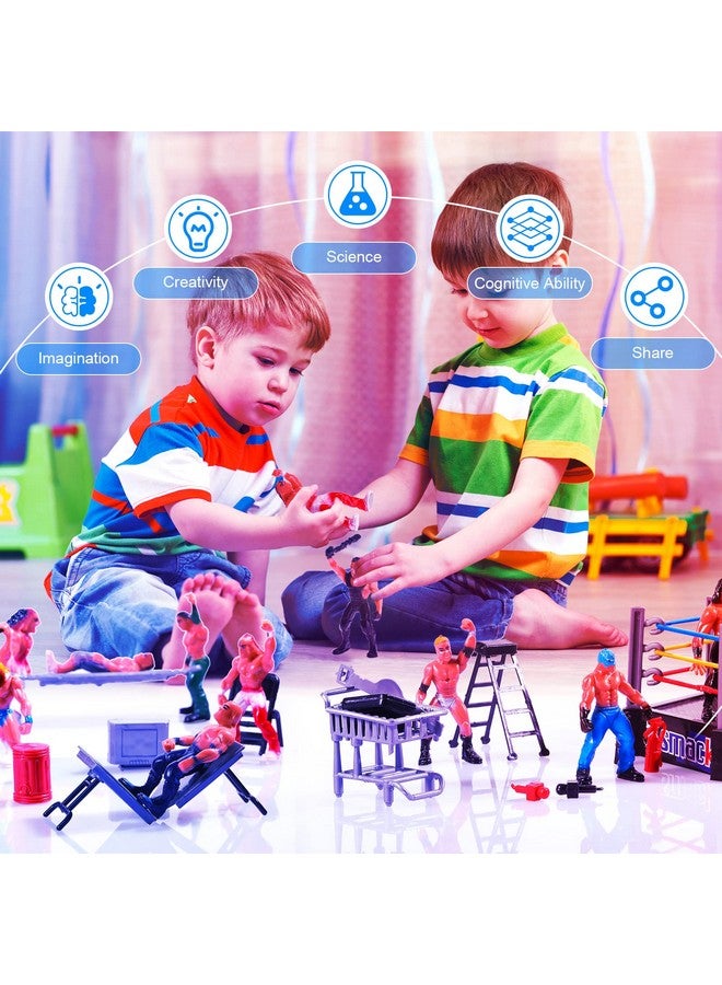 Skylety ألعاب مصارعة سكايليتي 32 قطعة مع 12 شخصية مصارع مصغرة ، 20 ملحقات واقعية مجموعة ألعاب مصارعة حقيقية هدايا للأطفال - Image 5