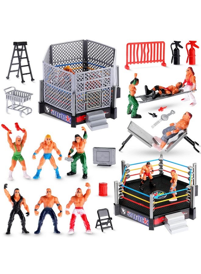 Skylety ألعاب مصارعة سكايليتي 32 قطعة مع 12 شخصية مصارع مصغرة ، 20 ملحقات واقعية مجموعة ألعاب مصارعة حقيقية هدايا للأطفال - Image 1