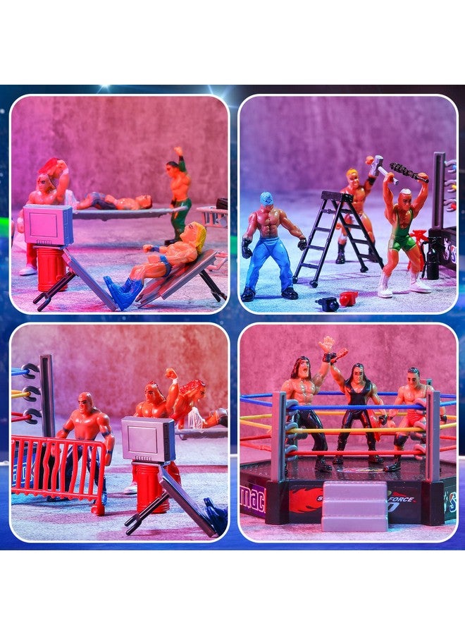 Skylety ألعاب مصارعة سكايليتي 32 قطعة مع 12 شخصية مصارع مصغرة ، 20 ملحقات واقعية مجموعة ألعاب مصارعة حقيقية هدايا للأطفال - Image 4