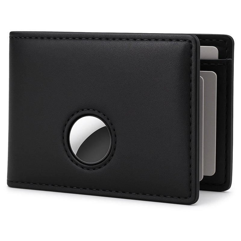 Alldaily Mens Wallet With AirTag Holder Trackable Smart RFID Blocking Front Pocket Wallet AirTag Not Included Leather Black - Image 2
