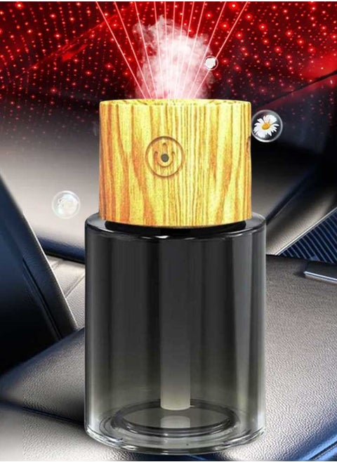 Smart Car Air Freshener, Wooden Top Car Air Freshener Diffuser  and Perfume Oil, Rechargeable Car Aroma Diffuser, Auto On/Off Intelligent Car Diffuser with Star Projection