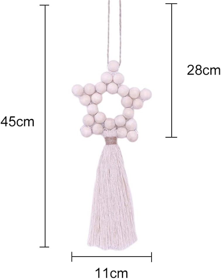 ويوبلز خرز خشبي منسوج على شكل نجمة خماسية مع شرابة، خيط خرز خشبي، زينة معلقة لمنزل الأطفال (C) - Image 4