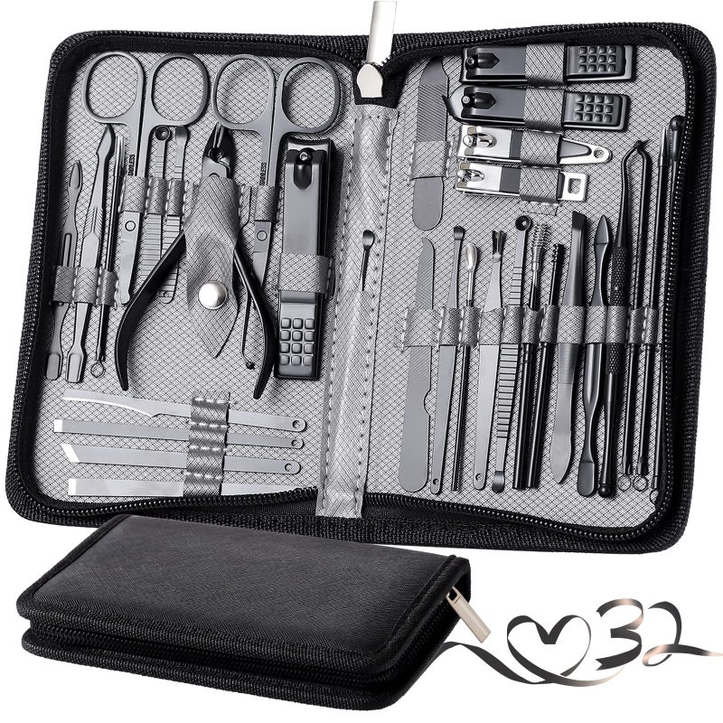 KV.YSHQLNE Manicure Set Pedicure Kit Womens Nail Clippers Set 32 in 1 Professional Grooming Care Tools Nail Kit Including Facial, Fingernails and Toenails Care with Travel Case Women (Gray_32 in 1) - Image 1