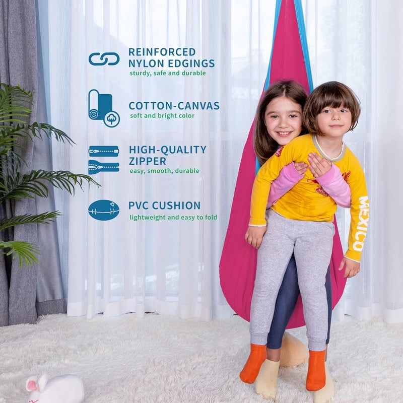 OUTREE Kids Pod Swing Seat, Cotton Child Hammock Swing Chair, Sensory Swing for Indoor and Outdoor Use, Pink and Blue - Image 3