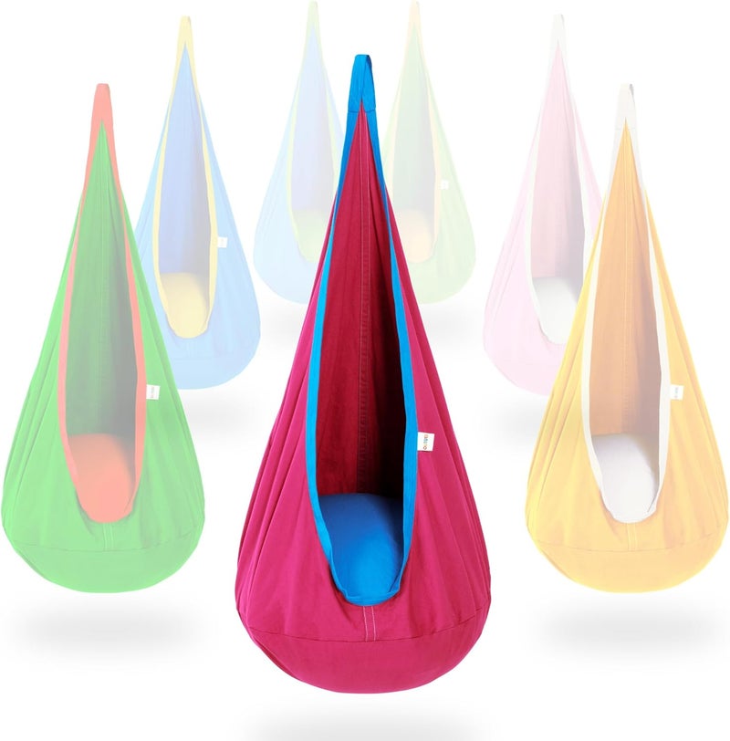 OUTREE Kids Pod Swing Seat, Cotton Child Hammock Swing Chair, Sensory Swing for Indoor and Outdoor Use, Pink and Blue - Image 1