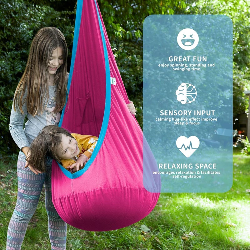 OUTREE Kids Pod Swing Seat, Cotton Child Hammock Swing Chair, Sensory Swing for Indoor and Outdoor Use, Pink and Blue - Image 4