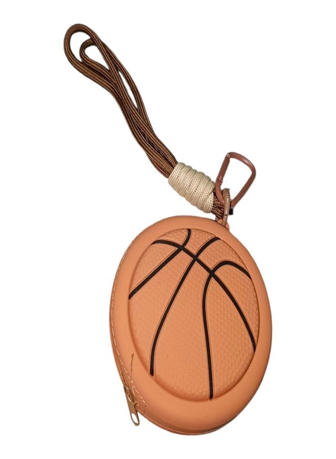 ONE POINT COLLECTIONS Basketball Shape Mini Coin Pouch with Hanging Loop - Portable Zipper Wallet Case for Coins, Earbuds & Small Essentials, Stylish Silicone Storage Pouch with Keychain Strap for Kids & Adults - Image 1