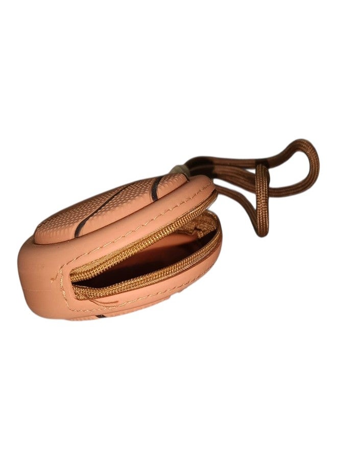 ONE POINT COLLECTIONS Basketball Shape Mini Coin Pouch with Hanging Loop - Portable Zipper Wallet Case for Coins, Earbuds & Small Essentials, Stylish Silicone Storage Pouch with Keychain Strap for Kids & Adults - Image 3