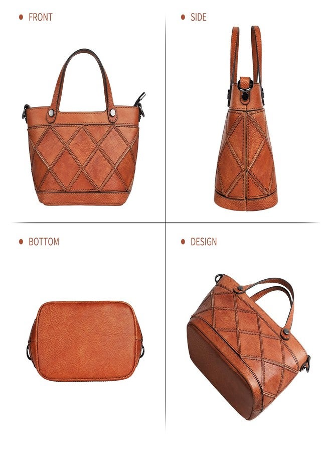 BILIYA Genuine Leather Small Handbag for Women Crossbody Shoulder Bag Top Handle Purse Vintage Style Hand Stitched Patchwork with Adjustable Strap - Image 4