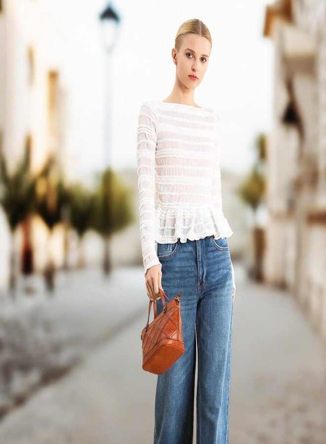 BILIYA Genuine Leather Small Handbag for Women Crossbody Shoulder Bag Top Handle Purse Vintage Style Hand Stitched Patchwork with Adjustable Strap - Image 2