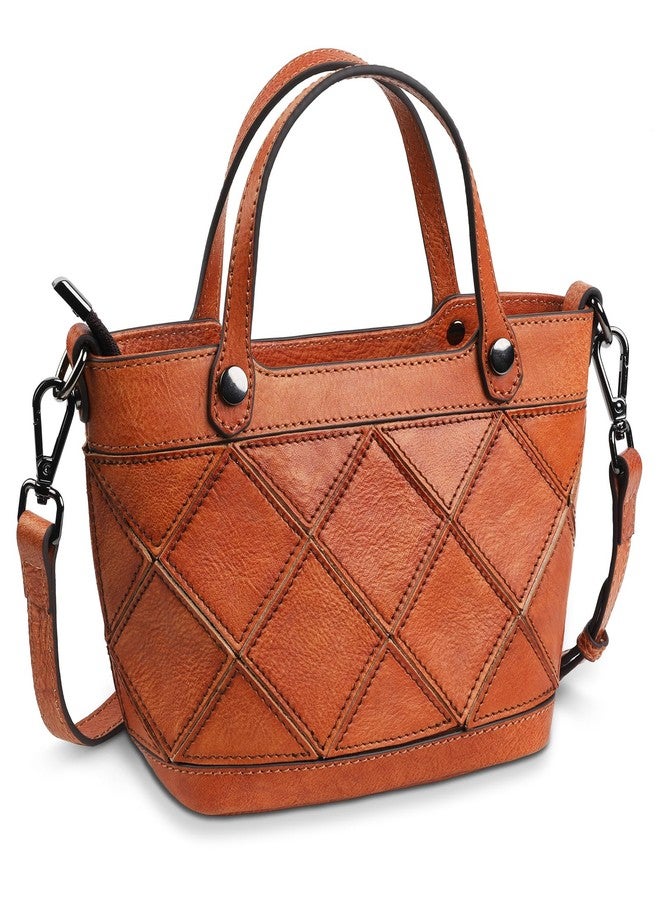 BILIYA Genuine Leather Small Handbag for Women Crossbody Shoulder Bag Top Handle Purse Vintage Style Hand Stitched Patchwork with Adjustable Strap - Image 1