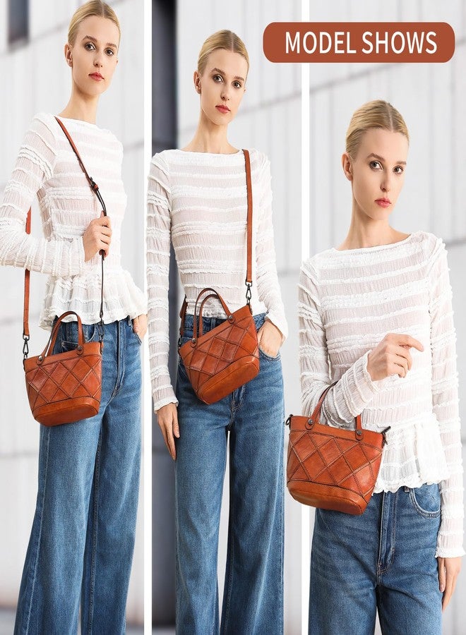 BILIYA Genuine Leather Small Handbag for Women Crossbody Shoulder Bag Top Handle Purse Vintage Style Hand Stitched Patchwork with Adjustable Strap - Image 3