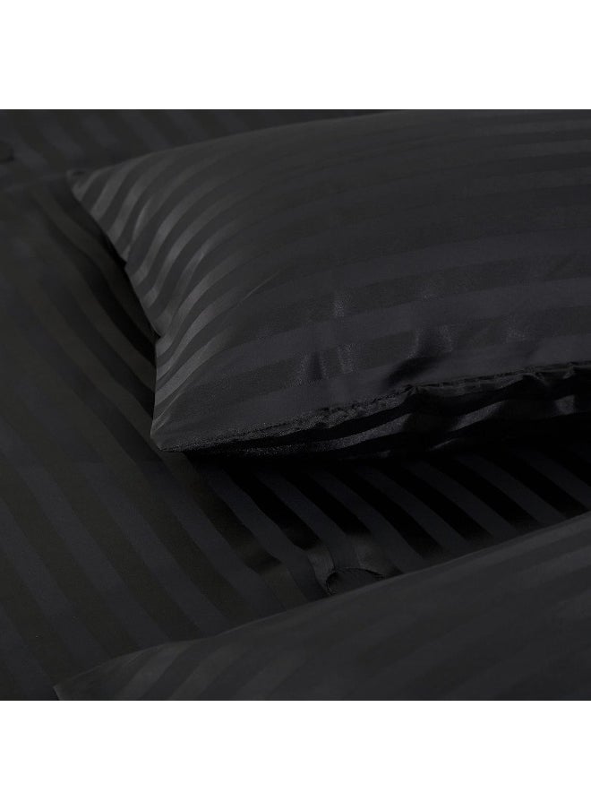 Generic Sisher 5Pcs Comforter Set Queen Size, Black Stripe Silk Bedding Sets for Man Woman, Luxury Bed in a Bag Queen  - Image 5