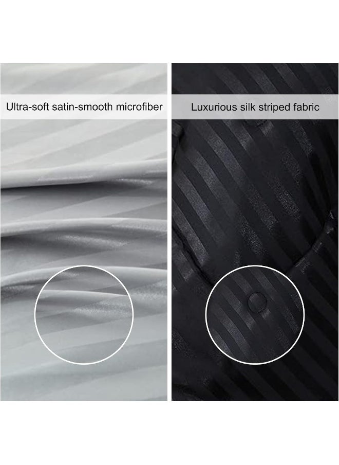Generic Sisher 5Pcs Comforter Set Queen Size, Black Stripe Silk Bedding Sets for Man Woman, Luxury Bed in a Bag Queen  - Image 3